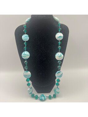 Artisan Glass Bead Necklace Emerald Green Hand Knotted Ocean Mermaidcore Seafoam